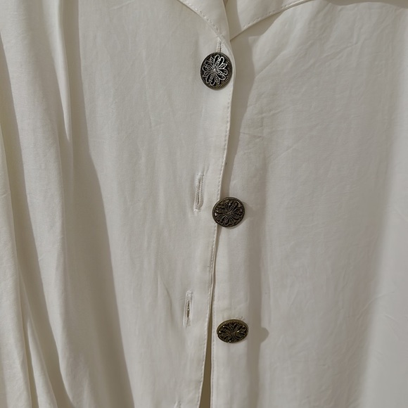 Vintage White Sheer Long Sleeve Collared Top Bridal | Size: M - Picture 5 of 5